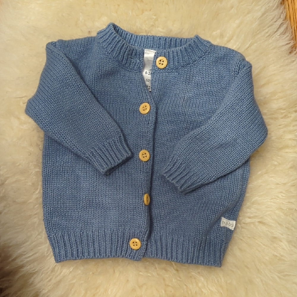 Blue Knit Cardigan with Wooden Buttons